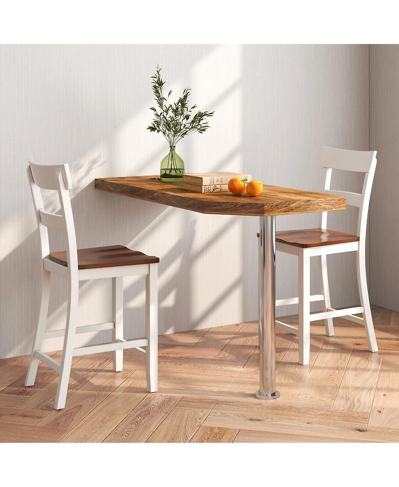 Farmhouse Dining Bar Stool Set of 2 with Solid Rubber Wood Frame