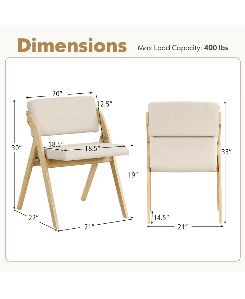 Gouun Set of 2 Folding Kitchen Dining Chairs with Rubber Wood Legs