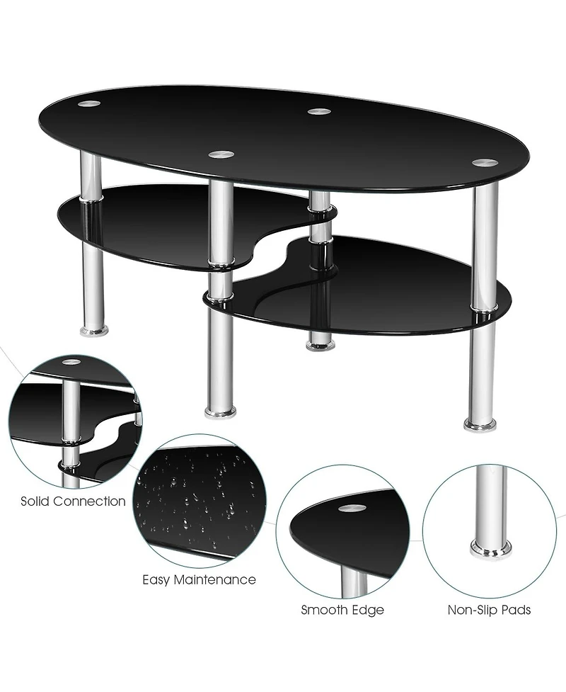 Gouun Tempered Glass Oval Side Table