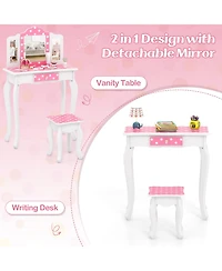 Gouun Princess Pretend Play Makeup Dressing Table with Cute Polka Dot Print