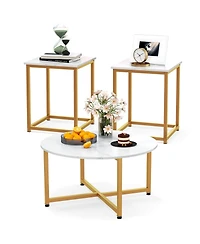 Gouun 3-Piece Table Set Round Table and 2PCS Square End Tables