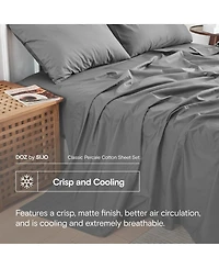 Doz by Sijo Doz 100% Long Staple Cotton Sheet Set, Classic Percale, Hotel Cool Crisp, Breathable, Durable