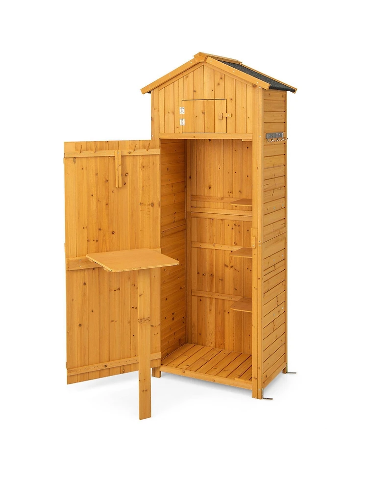Gouun 71 Inch Tall Garden Tool Storage Cabinet with Lockable Doors and Foldable Table