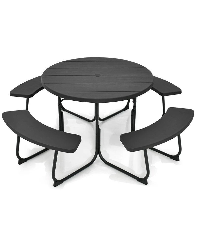 Gouun 8-Person Outdoor Picnic Table and Bench Set with Umbrella Hole