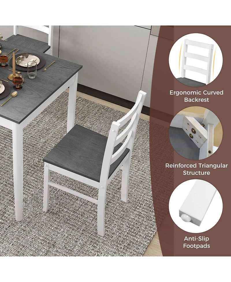 Gouun 5-Piece Wooden Dining Set with Rectangular Table and 4 Chairs