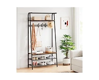 gaomon Coat Rack Shoe Bench, 4-in-1 Hall Trees Entryway Bench with Coat Rack and Shoe Rack