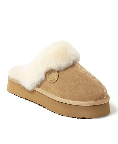 Fireside by Dearfoams Women's Melton Genuine Shearling Platform Scuff Slipper