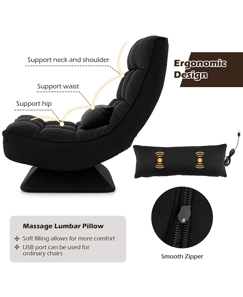 Gouun 5-Level Adjustable 360° Swivel Floor Chair with Massage Pillow