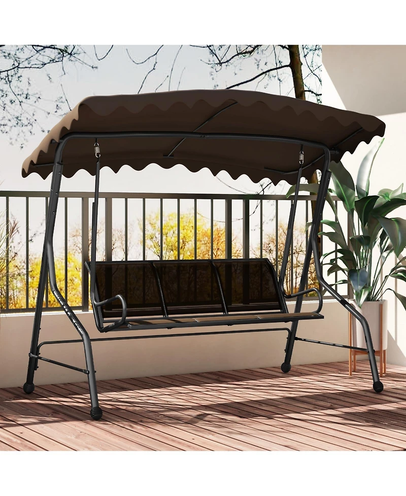 Gouun 3-Seat Outdoor Porch Canopy Swing with Adjustable Shading