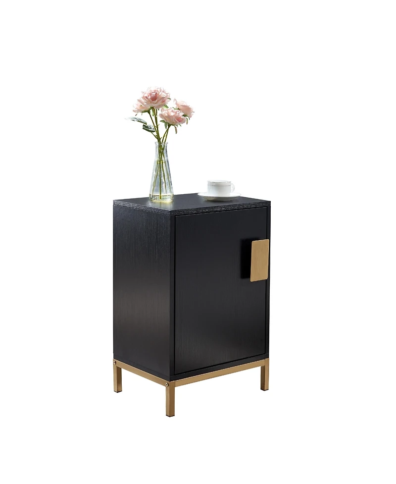 Kings Brand Furniture - Grant Accent Cabinet Side End Table, Bedside Nightstand for Bedroom Living Room, Black/Gold