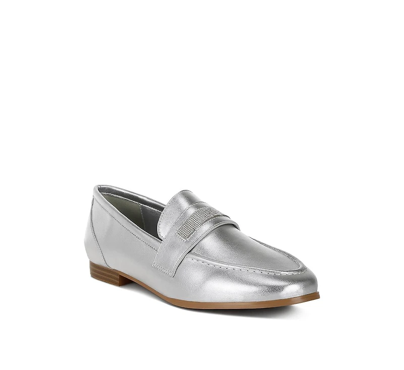 Eden Ode Rhinestone Strap Metallic Loafers