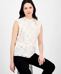 Anne Klein Women's Ruffled-Neck Sleeveless Lace Top