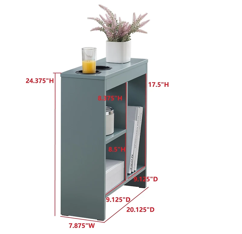 Kings Brand Furniture - Side End Table with Drink Holders, Storage Shelves, Magazine Holder, Narrow Slim Chair Couch