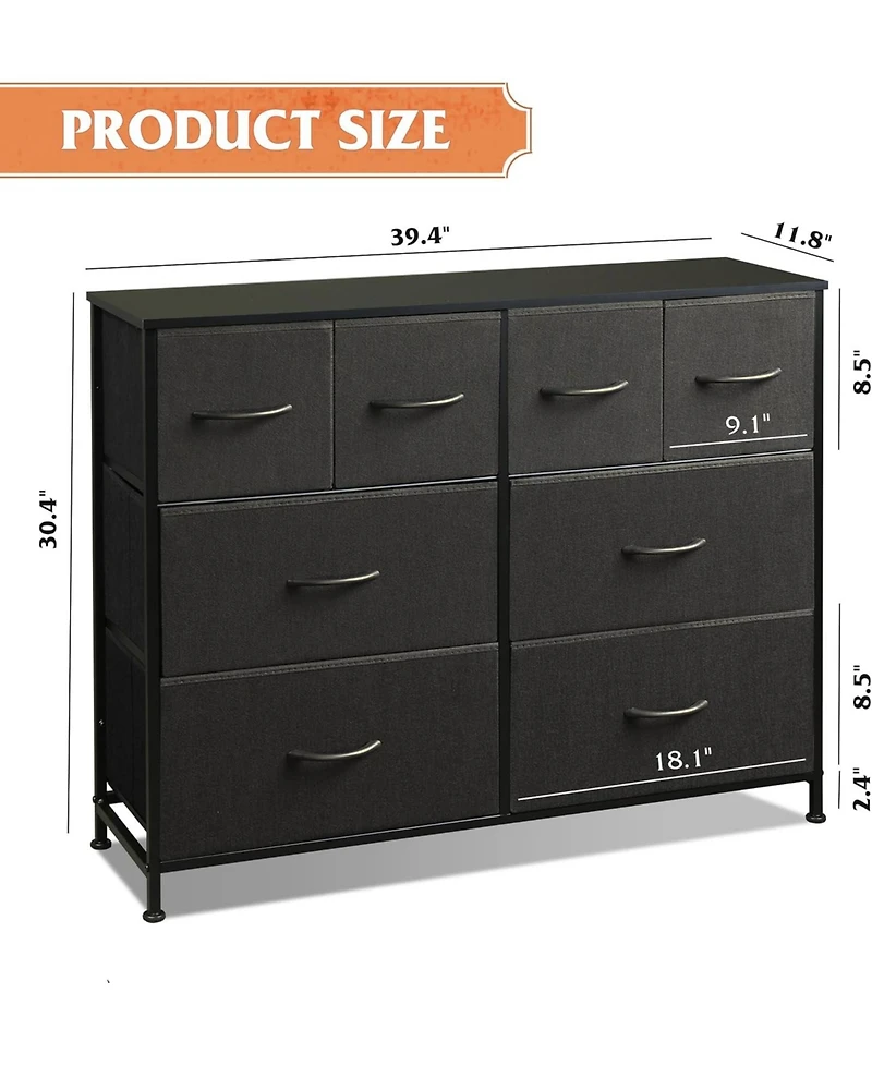 Wlive Dresser for Bedroom with 8 Drawers Wide Fabric Storage and Organization Chest of Living Room Closet Hall