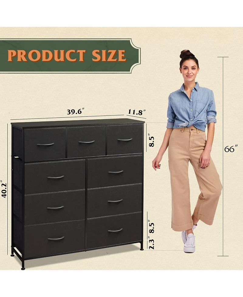 Wlive 9 Drawer Dressers for Bedroom Tall Dresser Closet Living Room Hallway Furniture Organizer Storage Tower with Fabric
