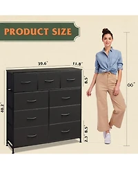 Wlive 9 Drawer Dressers for Bedroom Tall Dresser Closet Living Room Hallway Furniture Organizer Storage Tower with Fabric