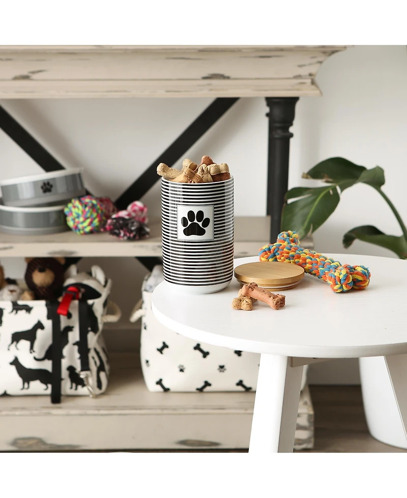 Bone Dry Ceramic Pet Treat Canister Stripe Paw Patch