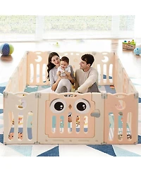 Gouun Kids 14-Panel Playpen Activity Center Foldable Play Yard with Lock Door