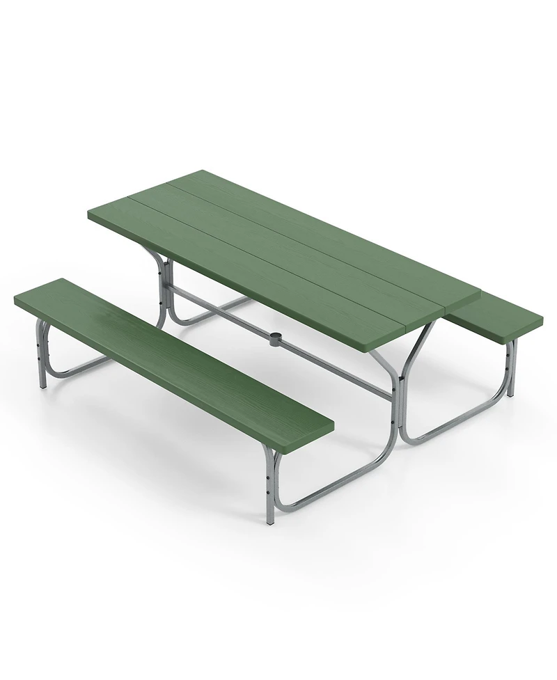 6 Ft Picnic Table Bench Set Dining and 2 Benches with Metal Frame Hdpe Tabletop