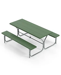 6 Ft Picnic Table Bench Set Dining and 2 Benches with Metal Frame Hdpe Tabletop