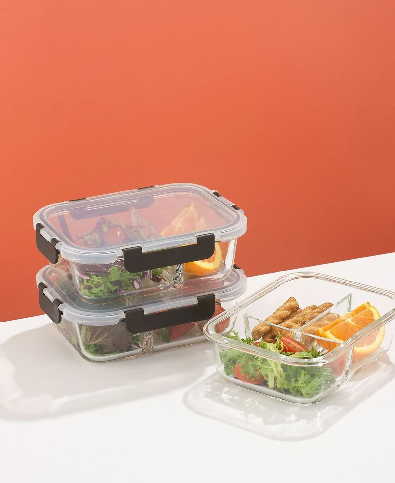 JoyJolt 3-Sectional Set of 5 Glass Food Storage Containers