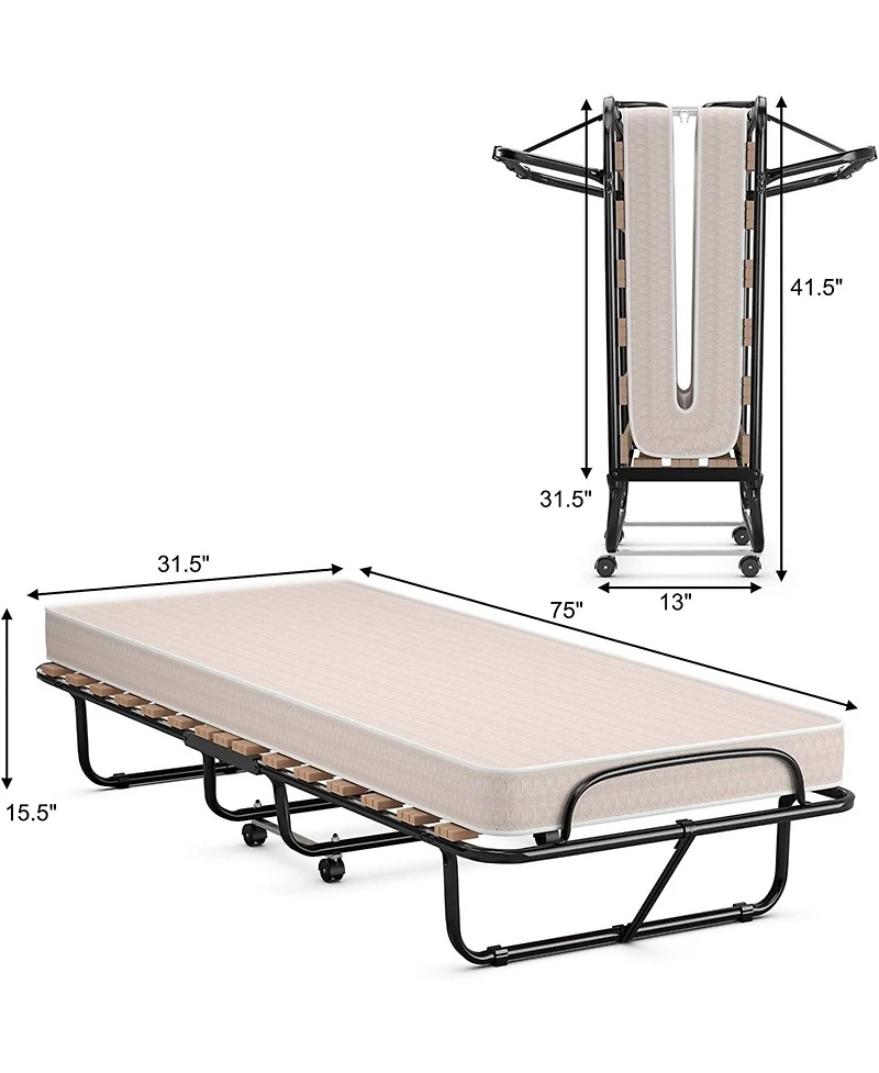 Gouun 75 x 31.5 Inch Folding Guest Bed with Memory Foam Mattress for Adult