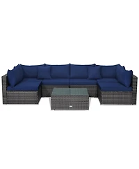 7 Pieces Patio Rattan Furniture Set Sectional Sofa Garden Cushion