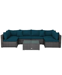 7 Pieces Patio Rattan Furniture Set Sectional Sofa Garden Cushion