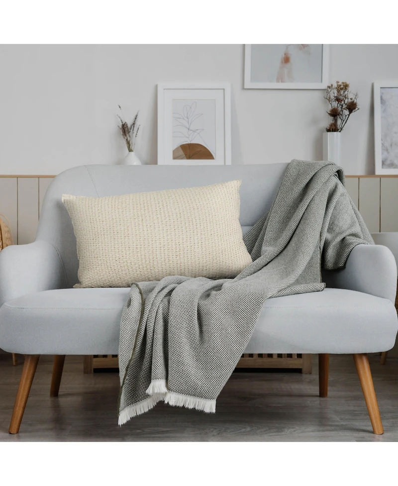 Ihi Home Madera Cross Weave Pillow, Ivory, 14"x 20"