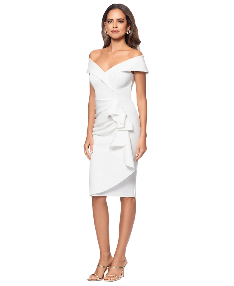 Xscape Women's Off-The-Shoulder Sweetheart Ruffle Dress
