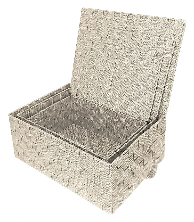 Sorbus 3 Pack Decorative Stackable Woven Basket with Lid and Built-in Rope Carry Handles - Great for Storage Organization