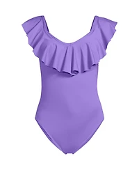 Lands' End Women's Ruffle V-neck High Leg One Piece Swimsuit