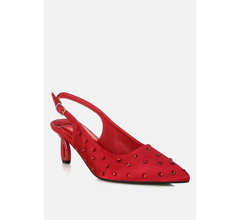 Dasavla Heart-Shaped Rhinestone Studded Slingbacks Women