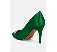 Rhodolia Diamante Brooch Detail Satin Pumps