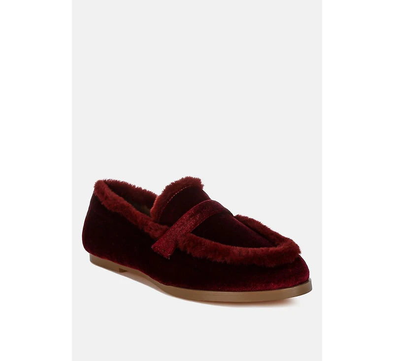 Bastian Fur Detail Velvet Loafers