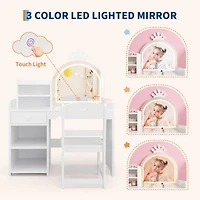 gaomon Kids Vanity Set, 2-in-1 Princess Makeup Table with Tri-Folding Mirror & Drawer, Stool, Toddler Vanity, Pretend Play Vanity Set for Kids