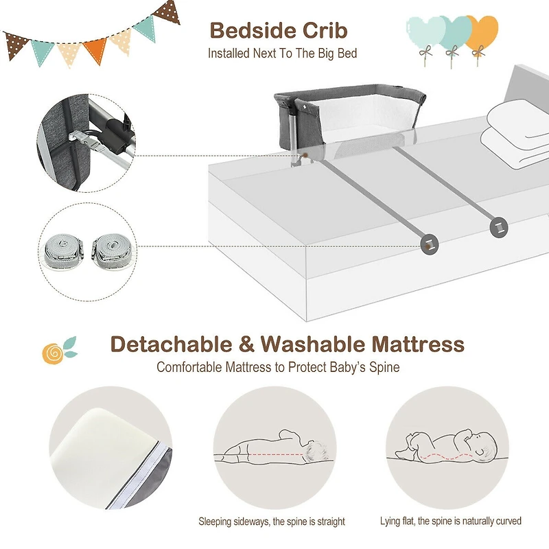 Gouun Boys Travel Portable Bed Side Sleeper Bassinet Crib with Carrying Bag