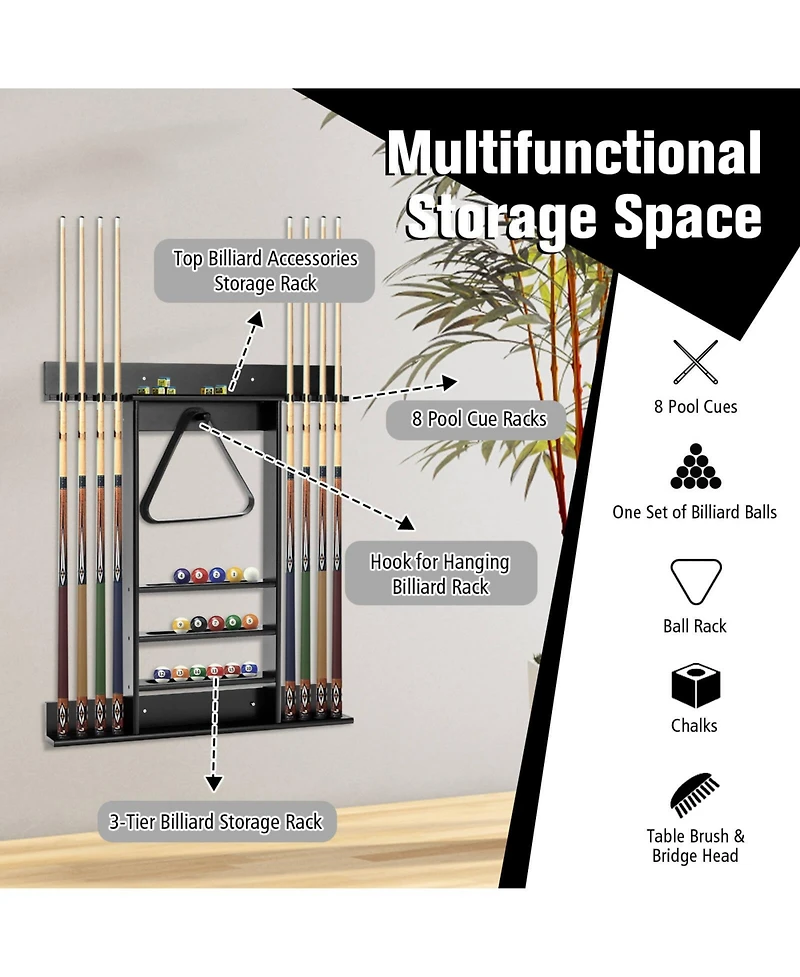 Gouun Wall-mounted Billiards Pool Cue Rack Only