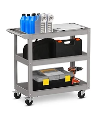 Gouun 3-Tier Metal Utility Cart Trolley Tool with Flat Handle and 2 Lockable Universal Wheels