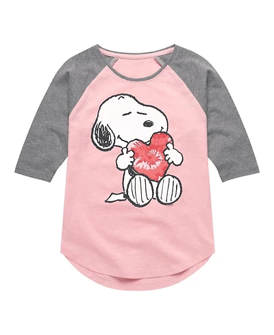 Peanuts Big Girls Snoopy Heart Graphic Raglan Top