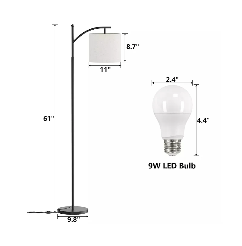 Sugift Metal Arc Floor Lamp with 3 Color Temperatures Led Bulb