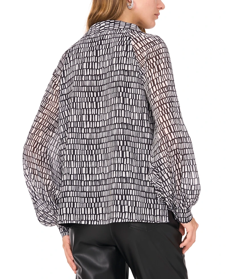 Vince Camuto Women's Printed Collared Raglan-Sleeve Top