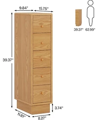 Tribesigns 5-Drawer Narrow Dresser Set of 2, Skinny Dresser Chest of Drawers, Slim Storage Drawers Organizer for Small Spaces, Bathroom, Closet, Oak