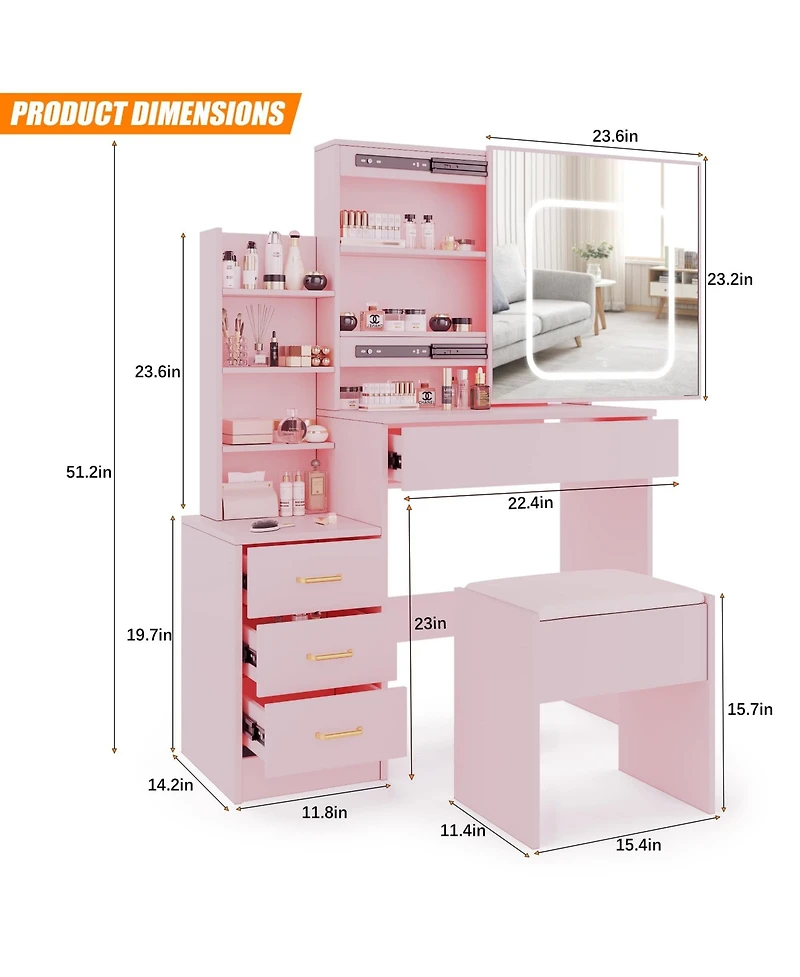 gaomon Vanity Desk with Sliding Mirror and Lights