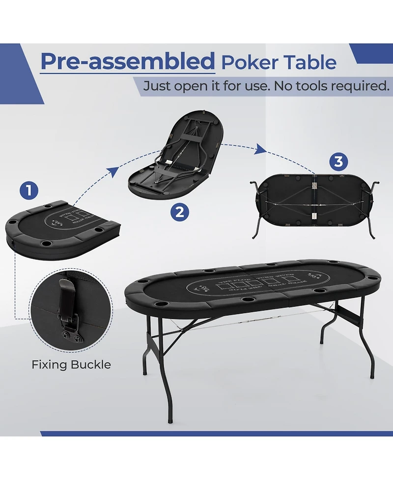 Gouun 72 Inch Foldable Poker Table for 8 Players Portable Oval Card Board Game