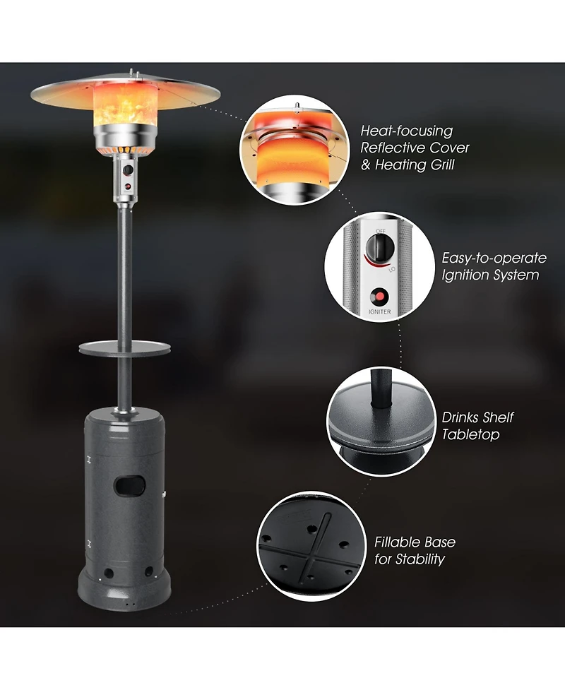 Gouun Outdoor Heater Propane Standing Lp Gas Steel with Table & Wheels
