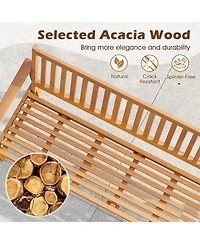 Gouun Outdoor 3-Seat Wood Bench with Seat Cushion and Slatted Seat
