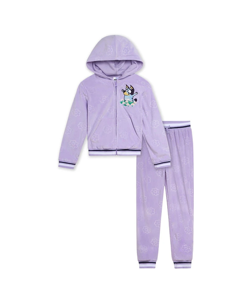 Bluey Girls Velour Zip Up Hoodie and Jogger Pants Outfit Set