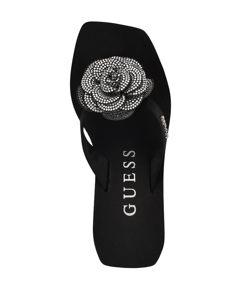 Guess Women's Damani Rhinestone Flower Eva Platform Wedge Sandals