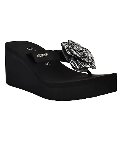Guess Women's Damani Rhinestone Flower Eva Platform Wedge Sandals